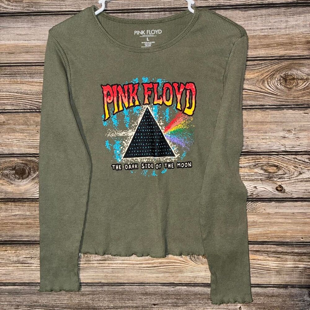 Pink-floyd Women's Green and Khaki T-shirt